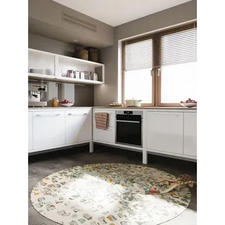 benuta Teppich Casa, rund, Höhe: 11 mm, Teppich Wohnzimmer, Esszimmer, Schlafzimmer, Flur, Farbenfroh, Retro bunt rund | Ø 160 cm x 11 mm
