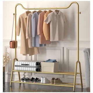 Gekrümmter Kleiderständer, Kleiderstange mit 2 unteren Ablagen, Garderobenständer zum Aufhängen von Kleidung, Kleiderbügel für das Schlafzimmer, Golden (Color : Gold, Size : 120cm/47)