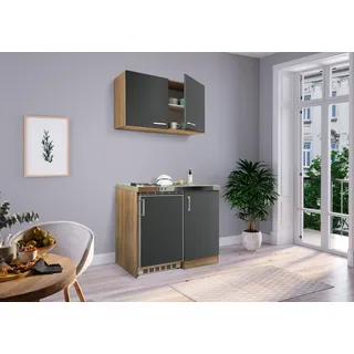 Küche Miniküche Singleküche Küchenzeile Pantry Eiche Grau Levin 100 cm Respekta