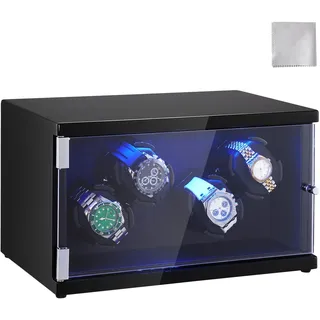 Vevor Uhrenbeweger für 4 Automatikuhren mit LED-Beleuchtung Max. 20 cm Riemenlänge Schwarz