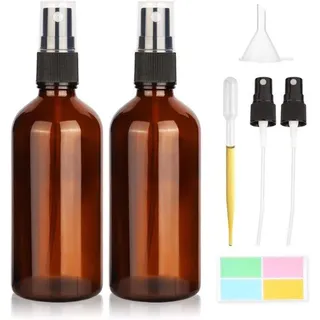 Famanu Sprühflaschen Set 2 Stück - 100 ml, amberfarbene Gläser für ätherische Öle und Parfums