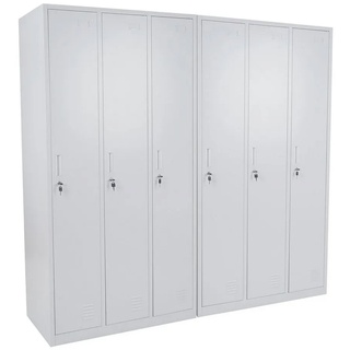 MCW Mehrzweckschrank Preston T829-6-H Metallschrank, 2er-Set, Lüftungsschlitze, Etikettenhalter pro Tür, Drehriegelschloss inkl. 2 Schlüssel pro Tür grau 180 cm x 180 cm x 50 cm
