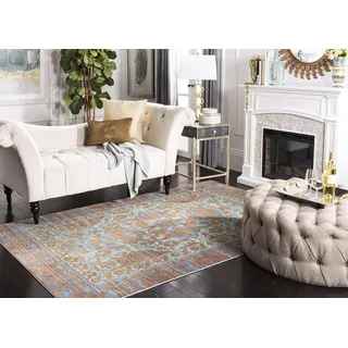 SAFAVIEH Boho Teppich für Wohnzimmer, Esszimmer, Schlafzimmer - Valencia Collection, Kurzer Flor, Blau und Gold, 152 X 244 cm
