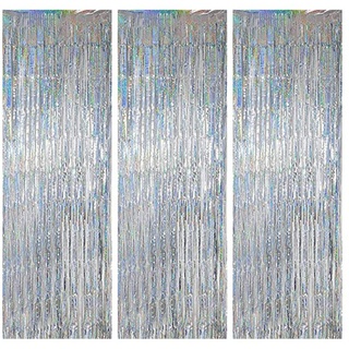Vorhang Lametta Vorhang Silber, Glitzer Metallic Folienfransen Hintergrund, GelldG silberfarben