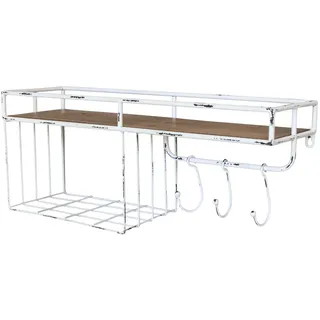Chic Antique - Wandregal mit 2 Ablagen und 3 Haken Weiß Metall 24x58cm 41072319