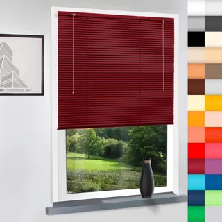 Aluminium Jalousie nach Maß, hochqualitative Wertarbeit, Maßanfertigung, für Fenster und Türen, Alu Jalousien, Decken oder Wandmontage (Bordeaux Rot, Höhe: 130cm x Breite: 45cm)