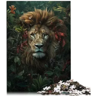 Wunderliche Blumen Löwen Puzzles, 1000 teilige Puzzles, Papppuzzles für Kinder ab 12 Jahren, für Erwachsene, Puzzle Geschenke, 10,27 x 20,47 Zoll/26 x 38 cm.