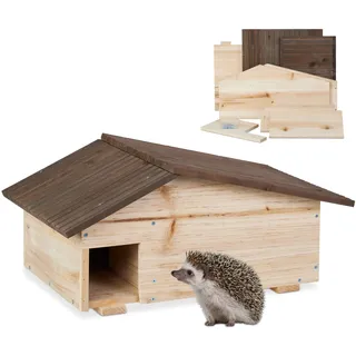 Relaxdays Igelhaus, Holz, Igelhotel mit Boden, 2 Kammern, Winterquartier für Igel, Garten, HBT: 24x46x33,5 cm, Gartenzubehör, Gartendeko