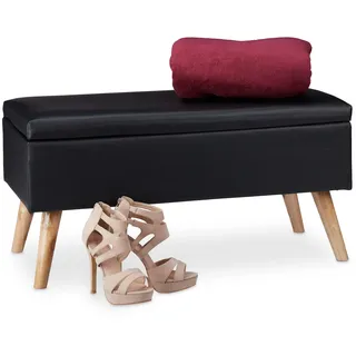 Relaxdays Truhenbank gepolstert Schwarz 40 x 80 x 39,5 cm