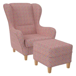 Supellex Ohrensessel Sofia Textil 92 x 68 x 95 cm Rosa mit Hocker