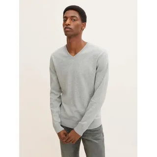 TOM TAILOR Strickpullover Dünner Feinstrick Pullover Basic V-Ausschnitt Sweater 4652 in Hellgrau grau|schwarz 3XL