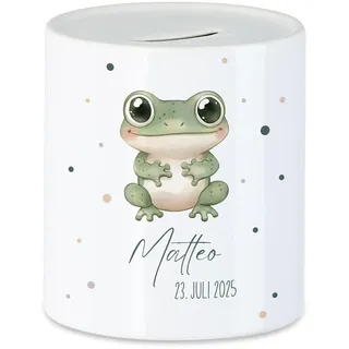 Spardose Kinder mit Namen Personalisiert, Tiermotiv Frosch Geschenk für Mädchen & Junge Geburtstag, Weihnachten, Geburt und Taufe - Sparschwein Geldgeschenk und Wunscherfüller