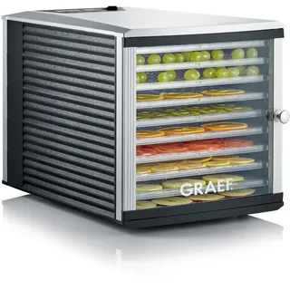 GRAEF DA510 Dörrautomat, 10 Einschübe, 1,08 m2 Dörrfläche, 40 h Timer | Dörrgerät für Obst, Gemüse, Kräuter, Fleisch, Einstellbare Temperatur 30-70 °C, Gleichmäßige Wärmeverteilung, Display