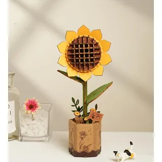 ROBOTIME 3D Holz Blumen Puzzle Sonnenblume, Modellbausätze für Erwachsene zum Zusammenbauen, künstliche Ewige Blüten, DIY Bastelset, Valentinstag, Muttertag und Weihnachten