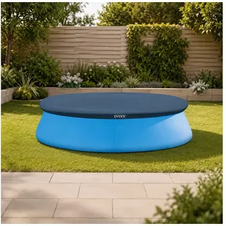 Intex Pool-Abdeckplane Poolabdeckung Ø305/366 cm – Schutz vor Schmutz, Regen & UV-Strahlung (1-St., Einzelartikel), UV-beständig, reißfest, integrierte Ablauföffnungen, 33 cm Überhang blau 28022 | 366 cm x 3.66 cm