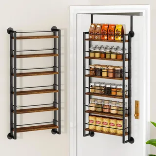 IBUYKE 6 Etagen gewürzregal wand, Vorratsregal für die Tür, Türbehang oder Wand,Verstellbare Gewürzregal Hängend, Gewürzorganisation für Küchen Innenschrank, Badezimmer,Kleiderschränke, Braun TLJ028H