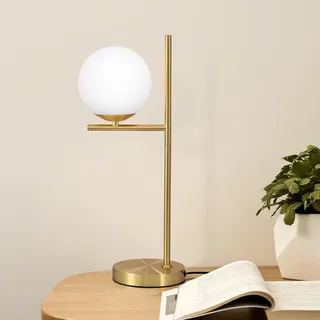 Tischlampe Wohnzimmer Modern Nachttischlampe - Tischleuchte Gold Aus Weiß Glas E27 Fassung Industrial Nachttischleuchte Metall Design Nachttischlampe Mit Schalter Für Schlafzimmer Büro - Gbly