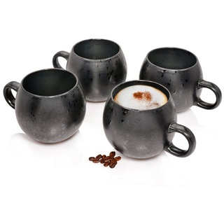SÄNGER Cappuccinotasse Tombey Kaffeebecher Set, Steingut, Handmade, 400 ml, spülmaschinengeeignet grau