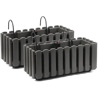 Tymar Blumenkasten mit Halterungen landhausstil, Balkonkasten lattenoptik, Pflanzkasten Landhaus, 2er-Pack, Garten, Balkon, Terrasse (Grau, 40 cm)
