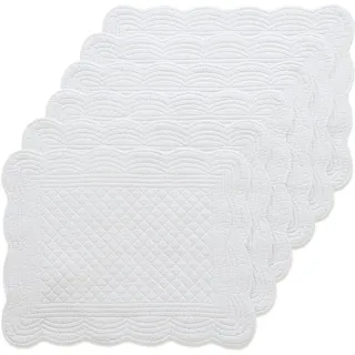 Tischsets Abwaschbar, Gesteppte Tischsets aus Baumwolle, 6er-Set, waschbare Stoff for Küche und Esstisch, rechteckige Tellersets in Reinweiß