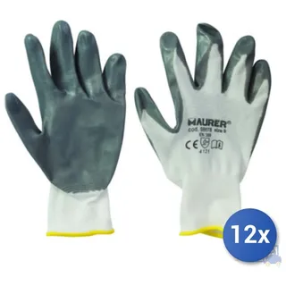 12x Maurer Weiße Handschuhe Mit Grauer Nitrilbeschichtung Größe 11 - XXL