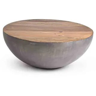 Couchtisch Lancaster aus recyceltem Holz und Metall, Industrial Design, rund, grau natur, Ø 90 cm