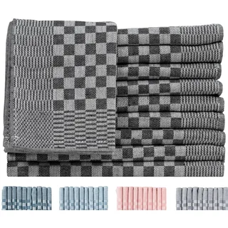 Zestri Profi Zwirn Grubentücher 50x70 cm | 10er-Set Küchenhandtücher | Schwarz Kariert | 100% Baumwolle 200 g/m2 | Oeko-TEX 100 | Saugstark & Modern | Abtrockentücher Küche Geschirrhandtuch Küchentuch
