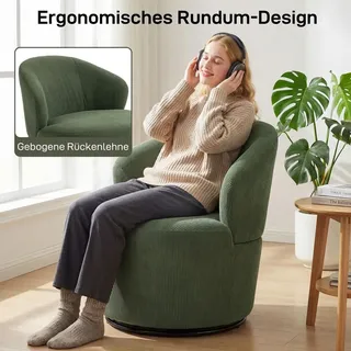 Homcom Relaxsessel Cord 73,5 x 77 x 74,5 cm Grün drehbar mit Kissen