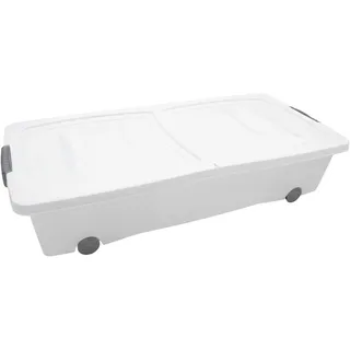 Spetebo Unterbettkommode mit Klappverschluss 80 x 40 x 17 cm - 40 Liter - Aufbewahrungs Rollbox mit zweigeteiltem Deckel in weiß - Universal Aufbewahrungsbox Unterbett Box Spielzeugkiste mit Rollen