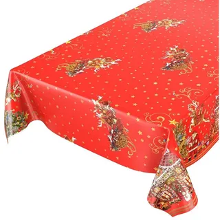 ANRO Wachstuchtischdecke Wachstuch Wachstischdecke Tischdecke Weihnachten Weihnachtsmann Rot Sterne 120x140cm