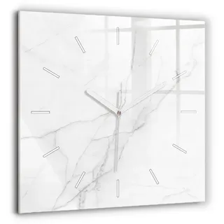 Tulup Wanduhr Dekorative Glasuhr Marmor Rechteckige Moderne Uhr aus Gehärtetem Glas weiß 60 cm x 60 cm
