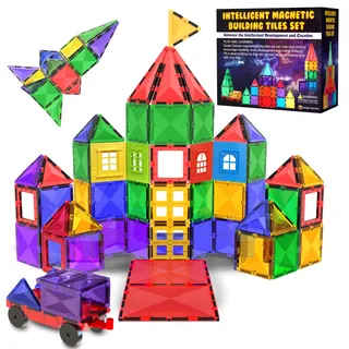 Magnetische Kachel-Bausteine Spielzeug – STEM Pädagogische Magnetblöcke für Kinder, Kreatives Vorschul-Lernen Sensorik Montessori Magnetspielzeug für Jungen & Mädchen ab 3 Jahren – 57 Stück