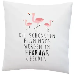 LIEBTASTISCH Kissenbezug - ''Die schönsten Flamingos Werden im Februar geboren'' - 40cm x 40cm - Deko Kissen - hochwertige Qualität - weiß - Geschenk - Geburtstag - Flamingo (Februar)