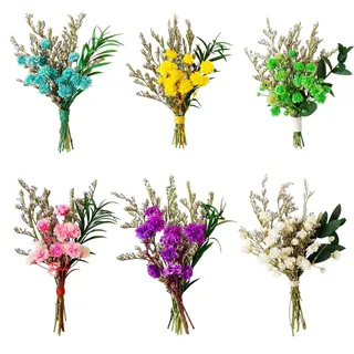 6 Bündel Mini Trockenblumenstrauß Echt - Bunte Trockenblumen zum Basteln für Bilderrahmen DIY, Schleierkraut Getrocknet Klein für Boho Deko, Tischdeko Hochzeit & Geschenke, 6 Farben Set