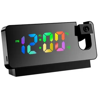 Projektion Wecker, LED Wecker Nachttisch mit FM Radio Digitaluhr,Digitalanzeige und -dimmer, Doppelalarme, USB-Anschluss, Snooze, Temperaturanzeige, 12/24h, für Schlafzimmer, Decke, Wand, Haus