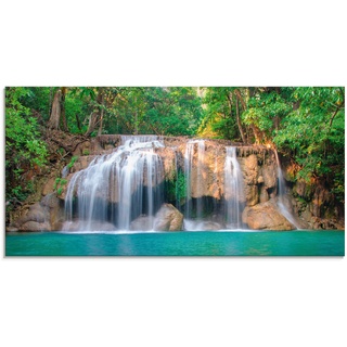 Glasbild ARTLAND "Wasserfall im Wald National Park" Bilder Gr. B/H: 100 cm x 50 cm, Gewässer, 1 St., grün Glasbilder