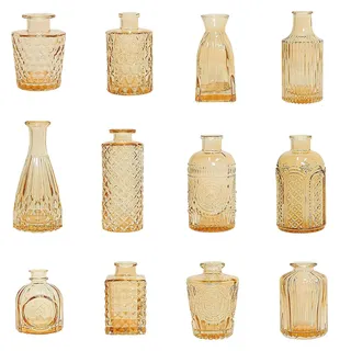 Mini-vasen-set, 12er-pack – Miniaturvasen Aus Farbigem Reliefglas Für Tisch- Und Wohndekoration (hellbraun)