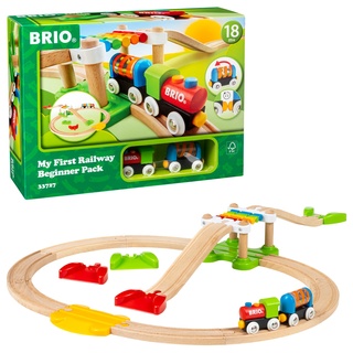 BRIO World 33727 Mein erstes Bahn Spiel Set - Zug mit Waggon, Schienen & Hängebrücke für Kleinkinder Einsteiger-Set empfohlen ab 18 Monaten
