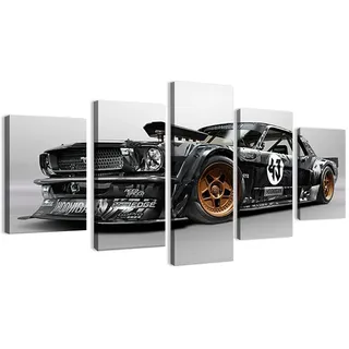 ZHONGYUTONG 5 Stück Klassisches Retro Nostalgisches Auto Leinwand Wandbild Kunstdrucke Luxus Sportwagen Poster Malerei Wohnkultur (150x80cm)