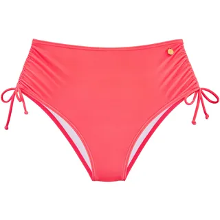 Highwaist-Bikini-Hose LASCANA "Ronda", Damen, Gr. 46, N-Gr, rot (koralle), Obermaterial: 82% Polyamid, 18% Elasthan. Futter: 100% Polyester. Miedereinsatz: 82% Polyamid, 18% Elasthan, unifarben, Badehosen, Miedereinsatz für festen Sitz, Shaping-Effekt