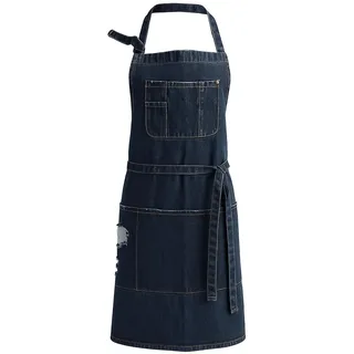 Jowcud Denim-Schürze mit 5 Taschen für Küche, Friseure, für Damen und Herren, verstellbare Lätzchen, Jeans-Schürze für Kunst, Café, Arbeit, Dunkelblau, Einheitsgröße