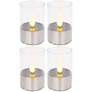 GLOBO LIGHTING LED Solarleuchte, LED-Leuchtmittel fest verbaut, Warmweiß, Teelichter Solar Outdoor LED Gartendeko Tischleuchte 4x silberfarben