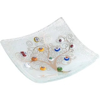 Sospiri Venezia Dekoteller - Ablageschale/Dekoschale aus Murano-Glas mit Lebensbaum und Murine, Handgefertigt, Geschenkidee für Zuhause und Eingangsbereich 9x9 cm