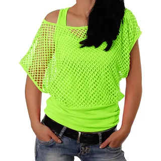 DeaAmyGline Netzoberteil Damen Netz Top Netzshirt 80er Jahre Outfits T Shirt Sommer Kurzarm Oberteile Karneval Fasching Motto Party Tops Netztop Netzhemd Netzpullover Fischernetz Shirt mit Tanktop