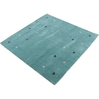 carpetfine Wollteppich Gabbeh-Uni, quadratisch, Höhe: 15 mm, reine Wolle, handgewebt, Gabbeh Loom Tiermotiv, Sonderform Quadrat grün 250 cm x 250 cm x 15 mm