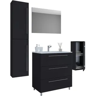 Mid.you Badezimmer, Schwarz, Metall, 5-teilig, 3 Fächer, 3 Schublade(n),3 Schublade(n) Schubladen, 146 cm, hängend, stehend, Badezimmer, Badmöbelsets & Badmöbelserien, Badmöbel-Sets