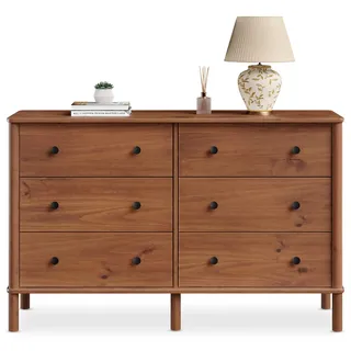 Kommode APOANA aus Massivholz mit 6 Schubladen, Kastanie farben – Sideboard mit viel Stauraum für Kleidung und Accessoires, Schlafzimmer Kommode aus Holz mit Metallauszug und skandinavischem Design
