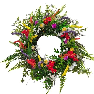 Frühlingskranz Haustür,Türkranz Frühling,Künstliche Dekokranz Kränze, Frühlingskränze Für Haustür,35 cm,40 cm Wildblumengirlande, Türkränze Für Haustür Draußen, Wandfensterdekoration
