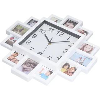 15,35 Zoll (ca. 39 Cm) Große, Weiße Wanduhr Mit Bilderrahmen Zum Selbermachen – Personalisierbar Mit Mehreren Fotos Für Die Heimdekoration