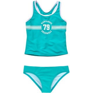 Tankini KANGAROOS "Sporty" Gr. 170/176, N-Gr, blau (türkis) Kinder Bikini-Sets Tankini Tankinis Bikinis mit sportlichem Frontdruck